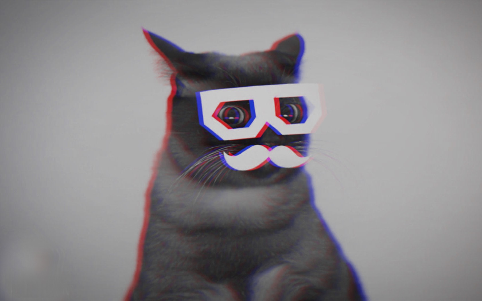 cat, Moustache, Anaglyph 3D, Skifcha Wallpaper
