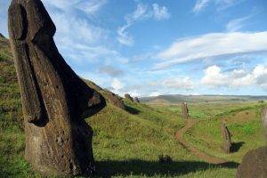 clear Sky, Statue, Island, Easter Island, Landscape
