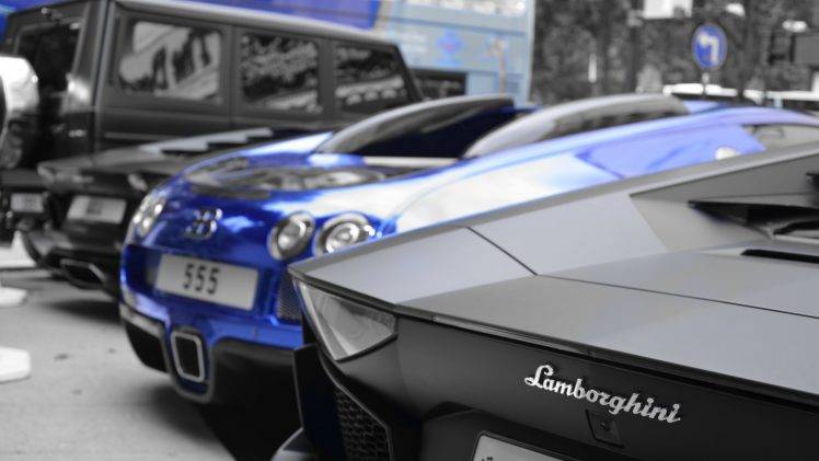 car, Lamborghini Aventador, Buggati, Blue Cars, Selective Coloring HD Wallpaper Desktop Background