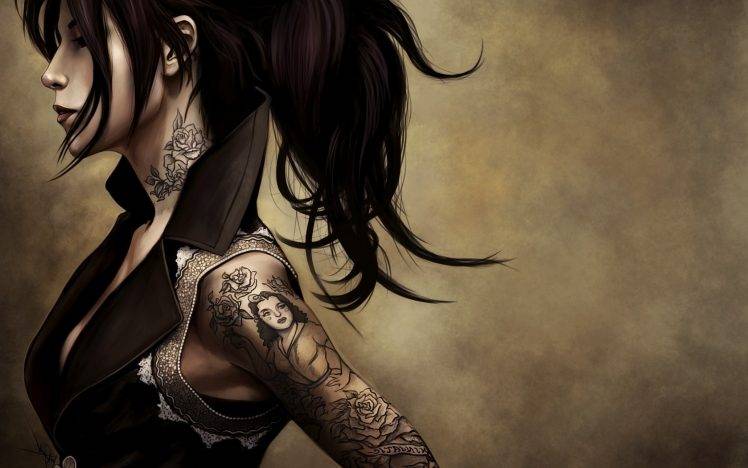 women, Tattoo, Artwork, Digital Art, Ponytail HD Wallpaper Desktop Background