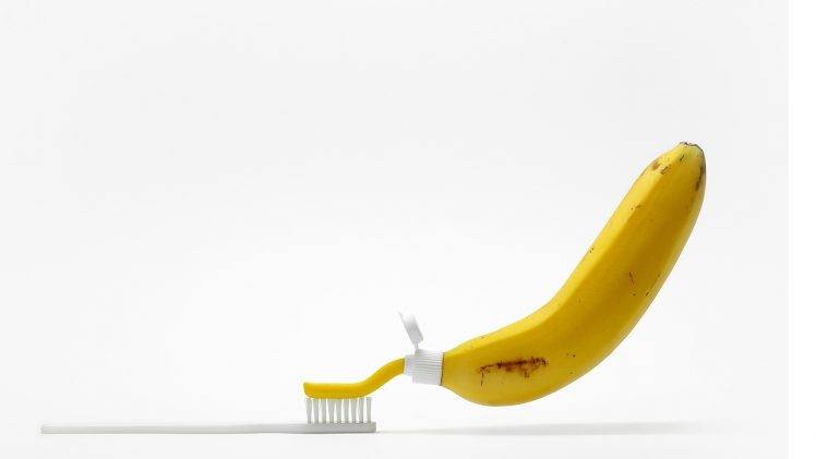 humor, Minimalism, Bananas, Toothbrush, Toothpaste, White Background HD Wallpaper Desktop Background