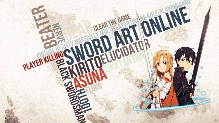 Sword Art Online, Anime, Orange Hair, Orange Eyes, Dark Hair, Black Eyes, Long Hair, Kirigaya Kazuto, Yuuki Asuna HD Wallpaper Desktop Background