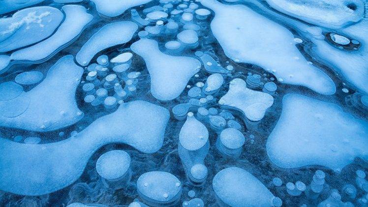 nature, Winter, Ice, Bubbles, Frost, Blue, Snow HD Wallpaper Desktop Background
