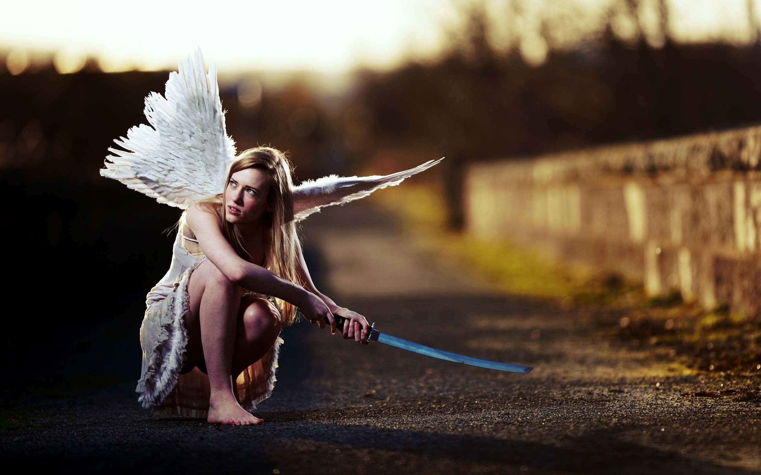 angel, Katana, Blonde Wallpaper