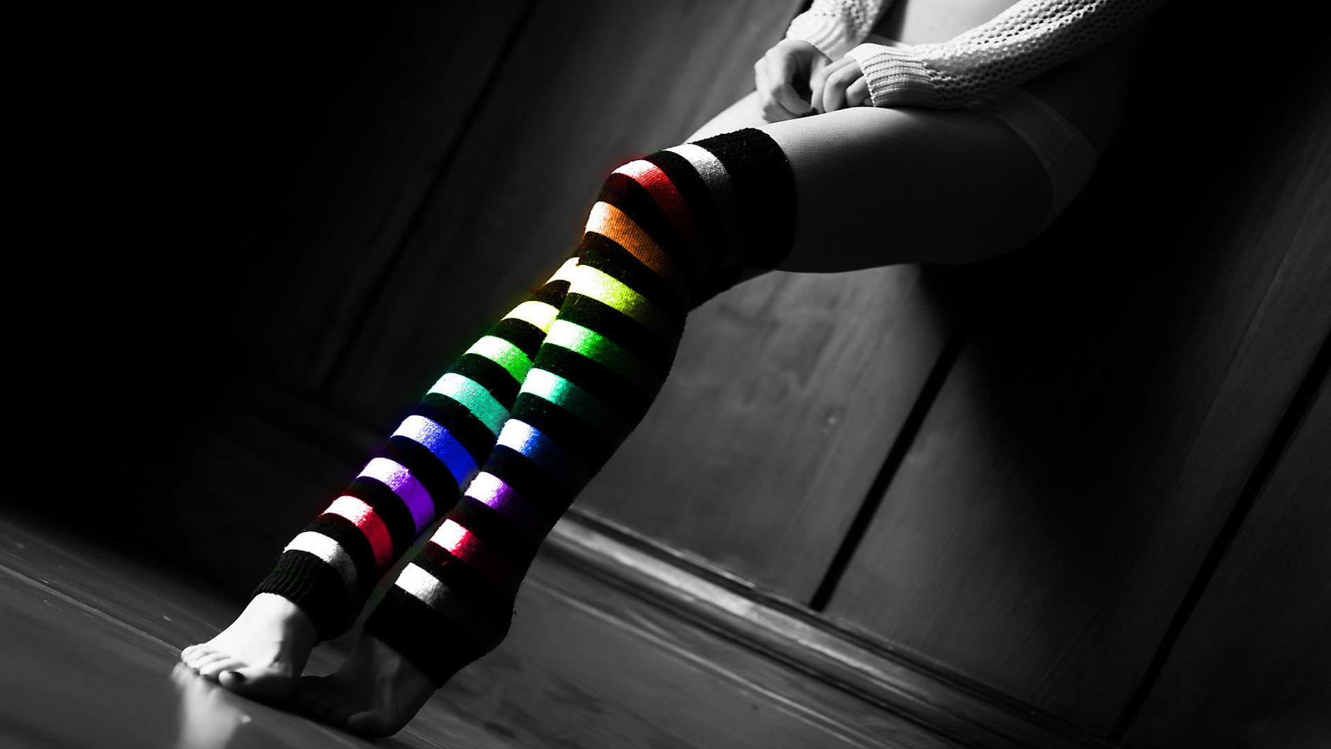 thigh highs, Stripes, Colorful, Gray, Legs Wallpapers HD / Desktop and Mobi...