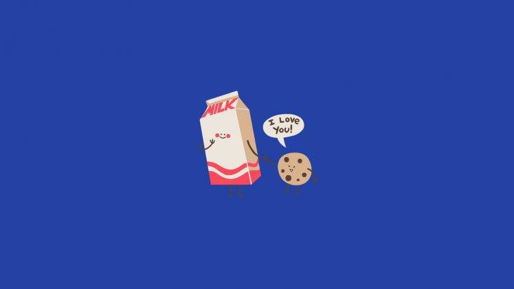 minimalism, Humor, Drawing, Blue Background, Milk, Love, Cookies HD Wallpaper Desktop Background