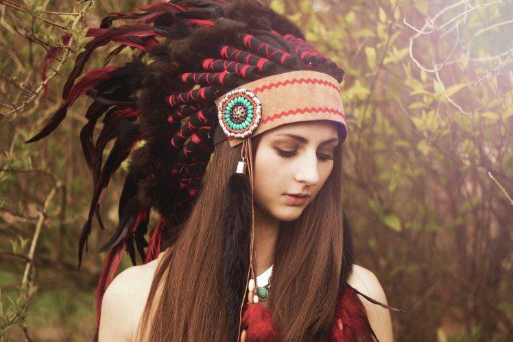 Native Americans, Brunette, Headdress HD Wallpaper Desktop Background