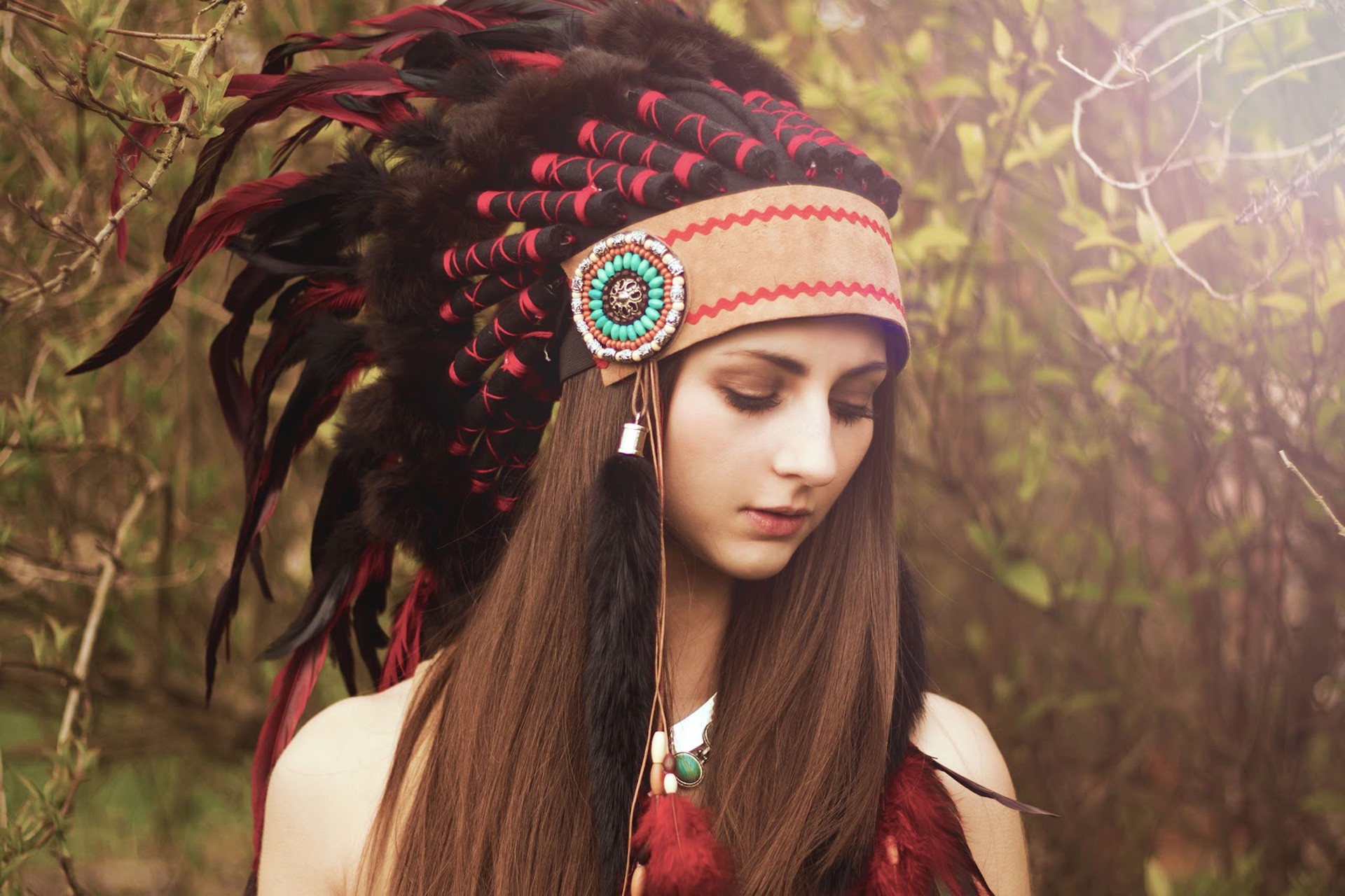 Native Americans, Brunette, Headdress Wallpaper