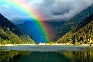 nature, Rainbows, Lake