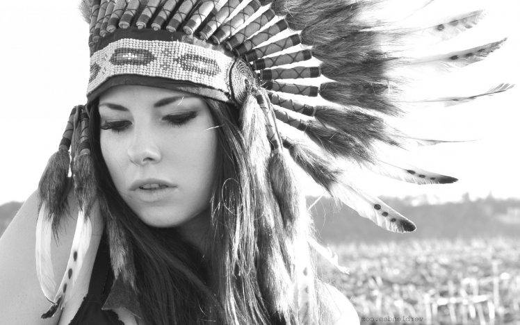 Native Americans, Monochrome, Headdress HD Wallpaper Desktop Background