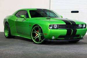 car, Dodge Challenger, Green Cars