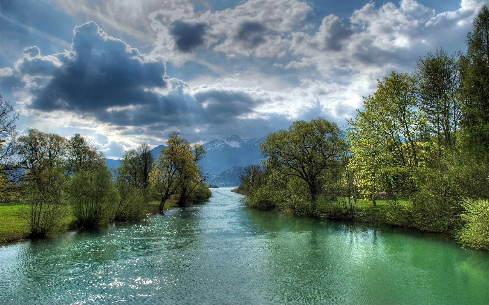 river, Clouds, Trees Wallpaper