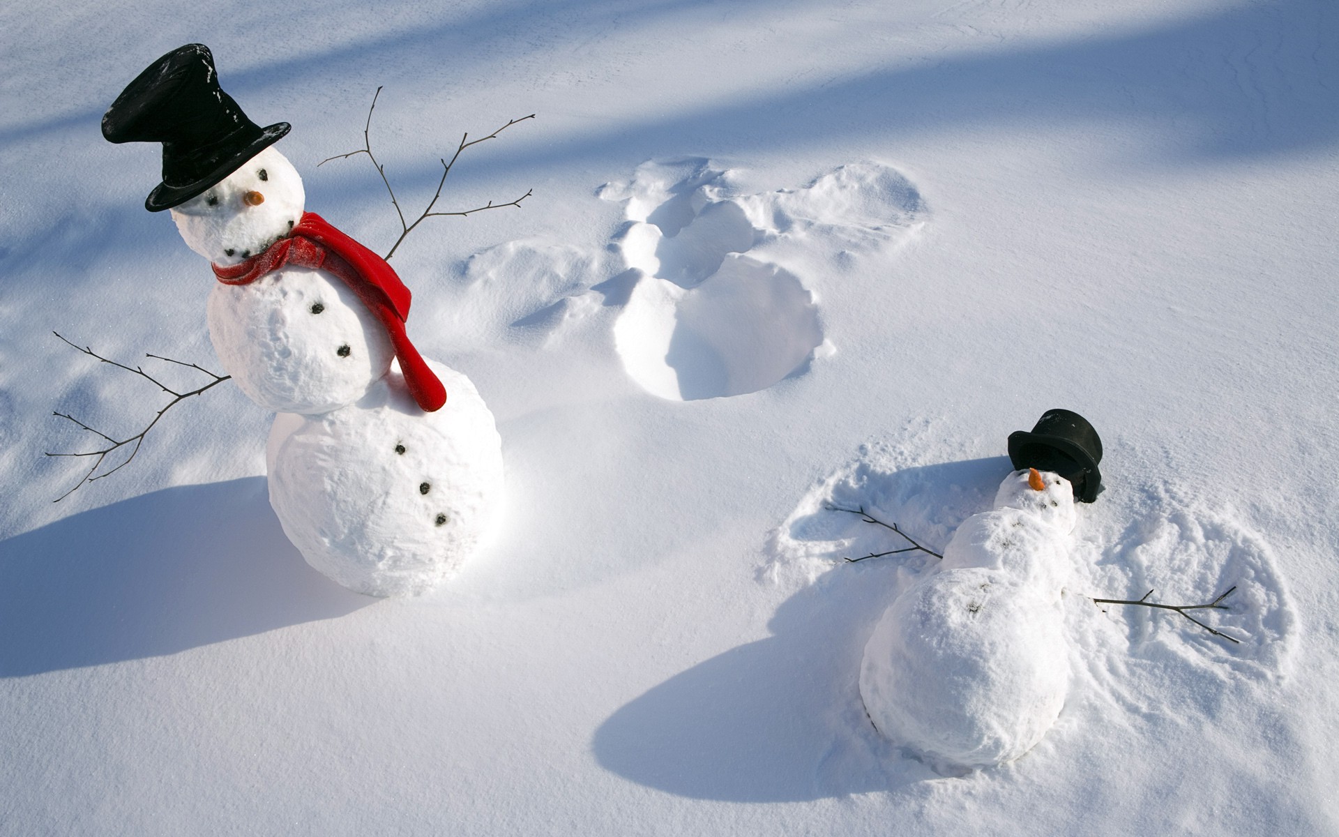 nature, Winter, Snow, Shadow, Snowman, Top Hat, Humor, Angel Wallpapers