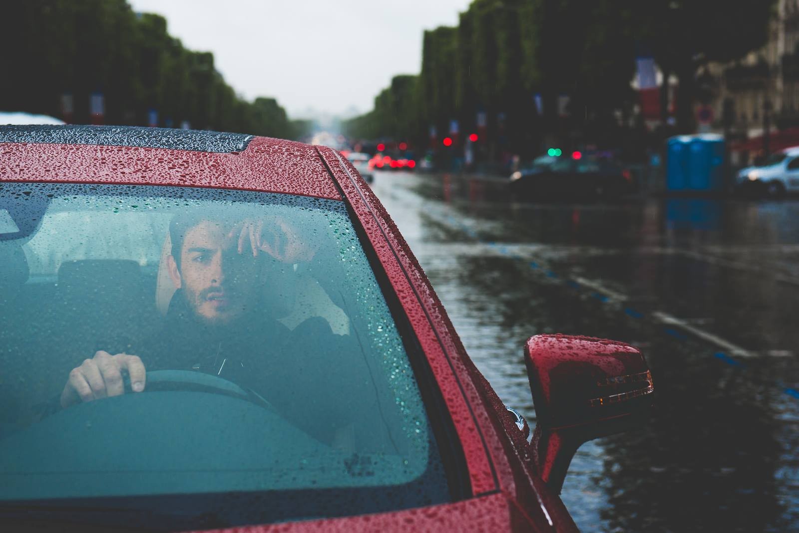 car, Red Cars, Rain, Road Wallpaper