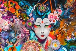 colorful, Abstract, Geisha