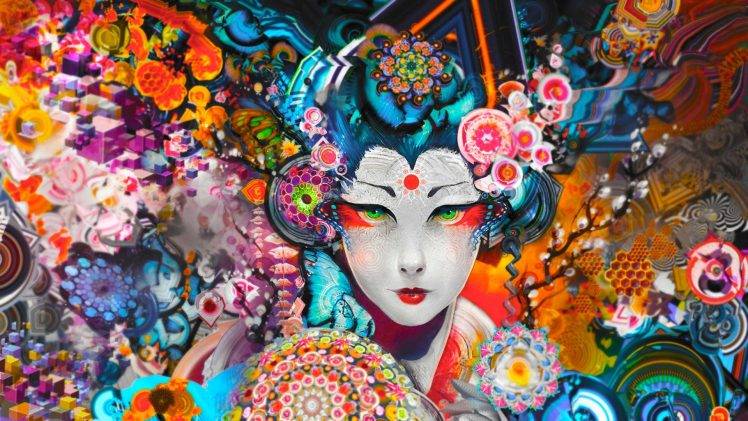 colorful, Abstract, Geisha HD Wallpaper Desktop Background
