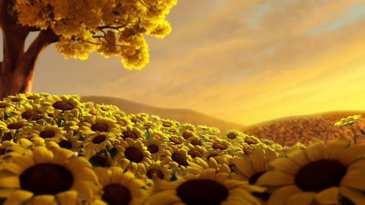 landscape, Flowers, Sunflowers HD Wallpaper Desktop Background