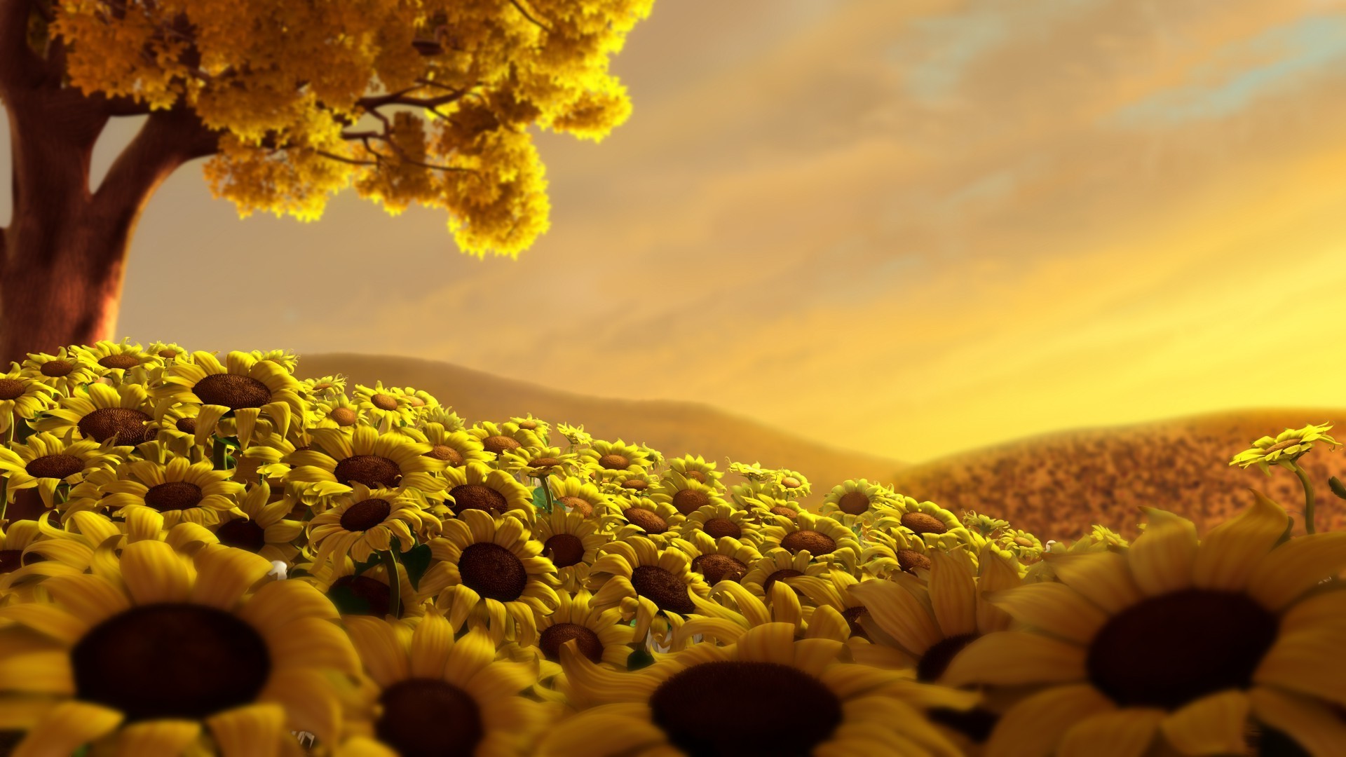landscape, Flowers, Sunflowers Wallpaper