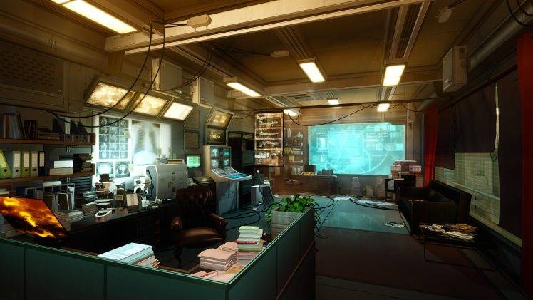 indoors, Futuristic, Deus Ex, Screenshots, X rays, Office, Video Games HD Wallpaper Desktop Background