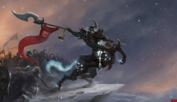 war, Horns, Centaurs, Warrior, Skull, Flag, League Of Legends, Hecarim HD Wallpaper Desktop Background