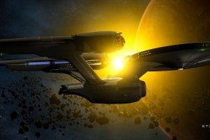 Star Trek, Spaceship, Asteroid, Sun, Planet, USS Enterprise (spaceship)