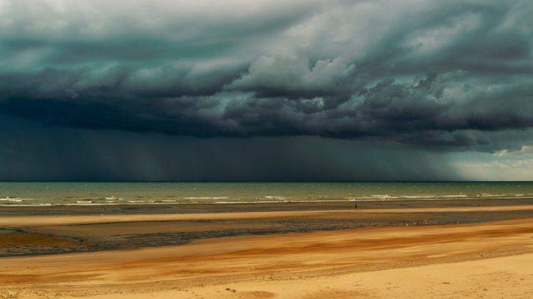 nature, Landscape, Sky, Clouds, Rain, Horizon, Beach, Sand HD Wallpaper Desktop Background