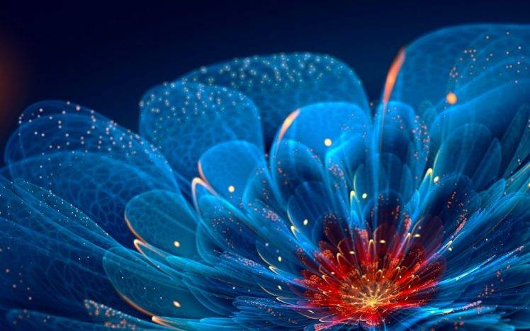abstract, Fractal Flowers, Blue Flowers HD Wallpaper Desktop Background