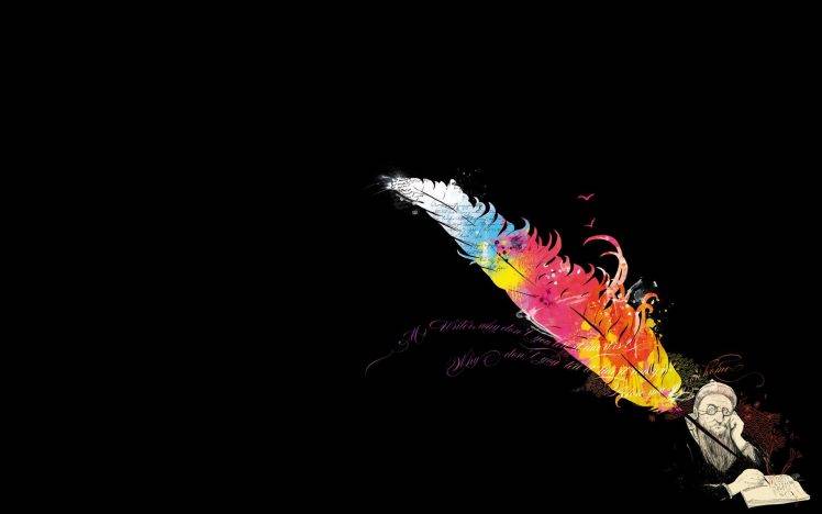 writers, Feathers, Quote, Black Background, Books, Minimalism HD Wallpaper Desktop Background