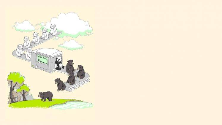 digital Art, Simple, Simple Background, Clouds, Animals, Bears, Nature, Humor HD Wallpaper Desktop Background