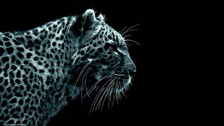 Fractalius, Leopard, Black Background, Animals, Digital Art HD Wallpaper Desktop Background