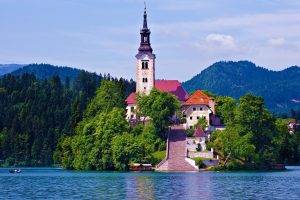 island, Palace, Lake, Nature, Landscape, Lake Bled