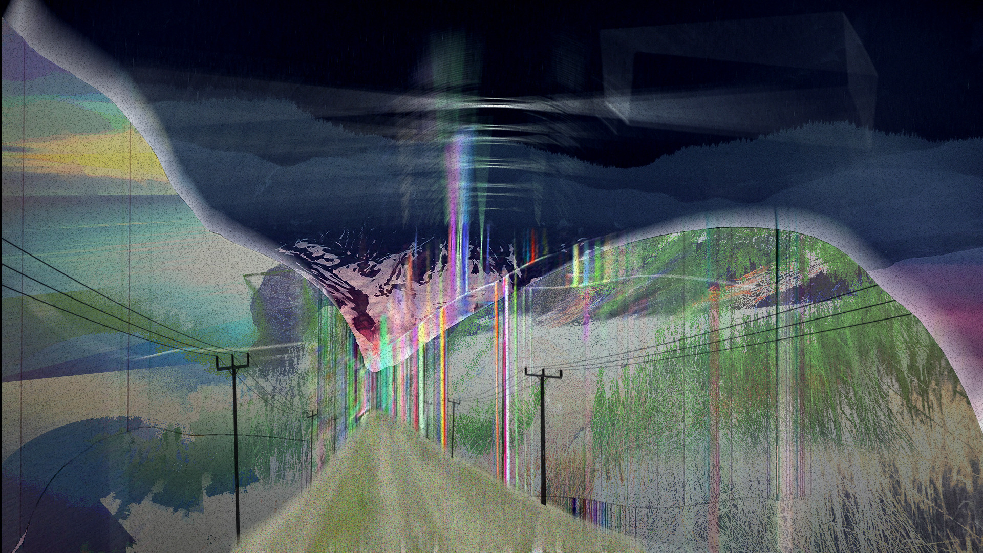 digital Art, Abstract, Photo Manipulation, Psychedelic, Distortion, Power Lines, Glitch Art, Utility Pole Wallpaper