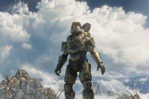 Halo, Video Games, Artwork, Halo 4, Halo: Master Chief Collection, Master Chief, Sky, Clouds, Spartans, Weapon