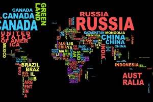 typography, Black Background, World Map, Map, Colorful, Word Clouds