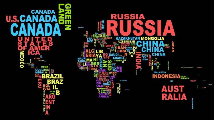 typography, Black Background, World Map, Map, Colorful, Word Clouds HD Wallpaper Desktop Background