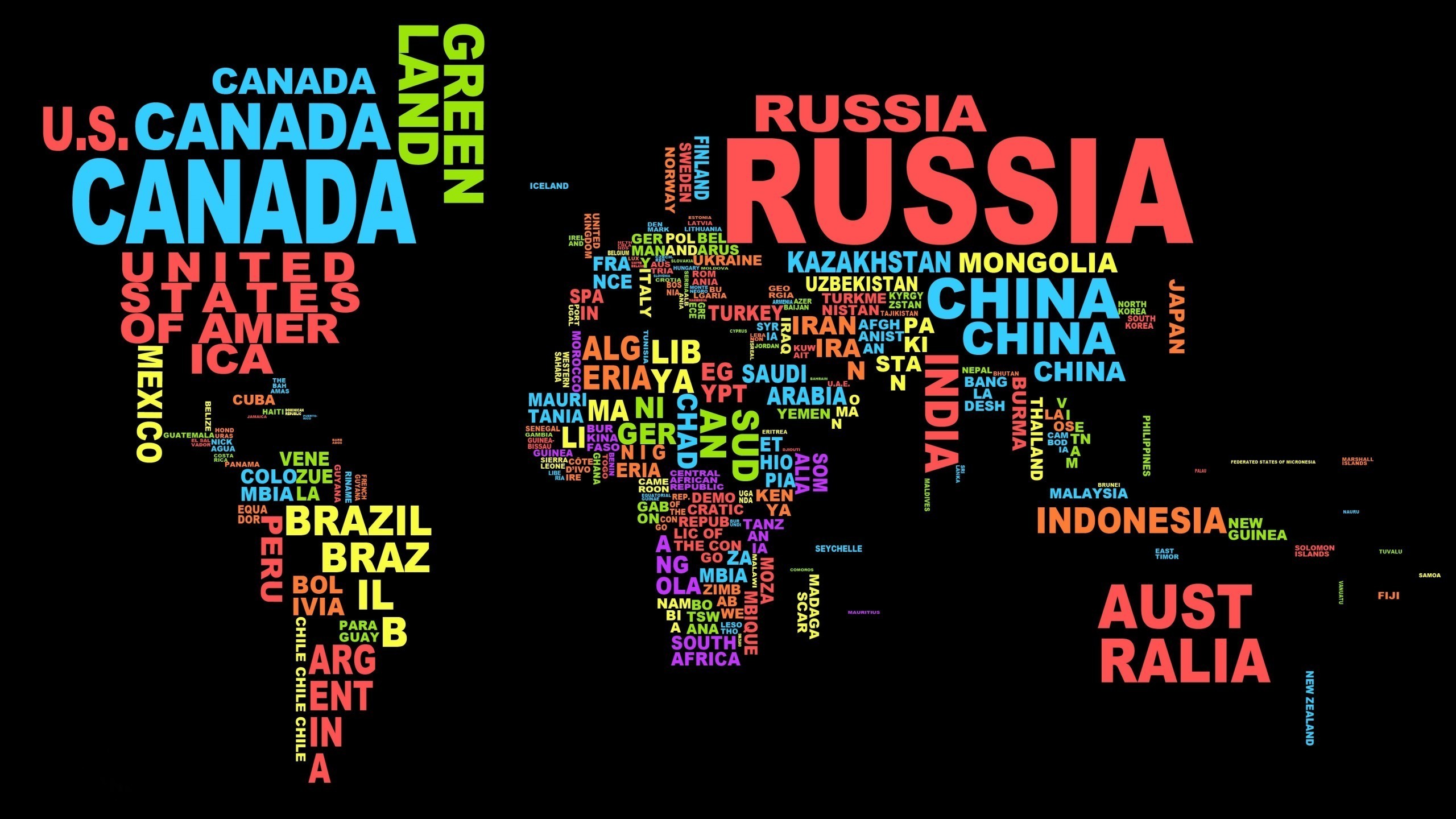 typography, Black Background, World Map, Map, Colorful, Word Clouds Wallpaper