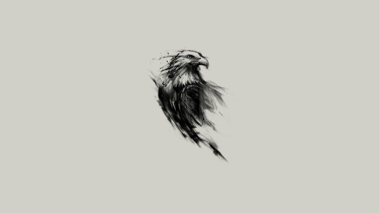 eagle, Bald Eagle, Birds, Simple Background, Sketches, Monochrome, Animals, Simple, Artwork, Digital Art HD Wallpaper Desktop Background