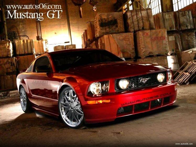 car, Red Cars, Ford Mustang GT, Boxes HD Wallpaper Desktop Background