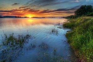 nature, Sunset, Water, Lake
