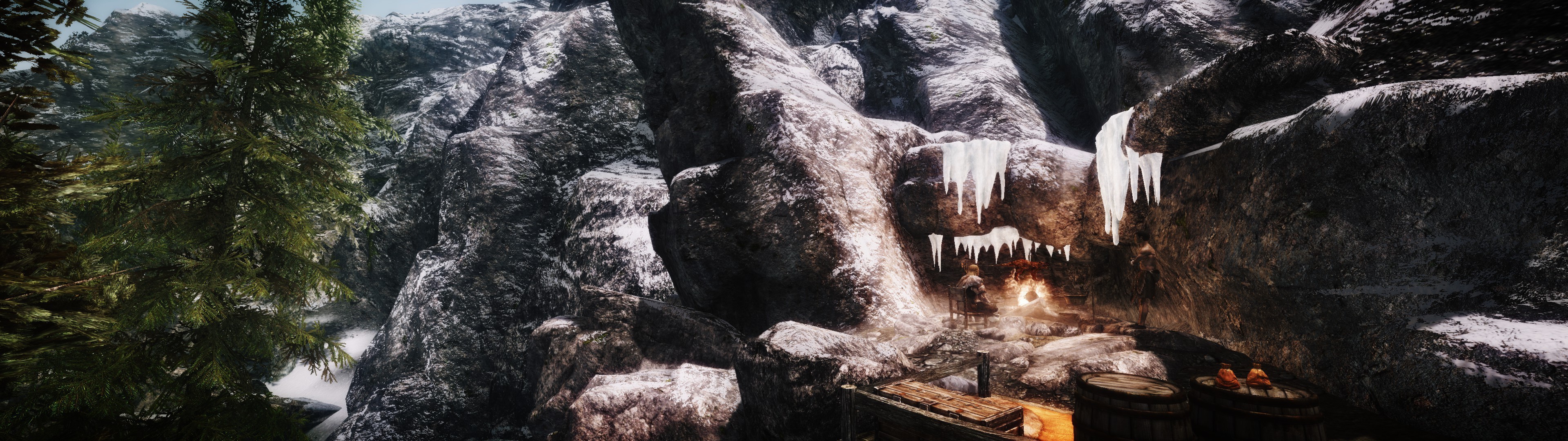 The Elder Scrolls V: Skyrim, Multiple Display, Mods, Landscape, Mountain Wallpaper