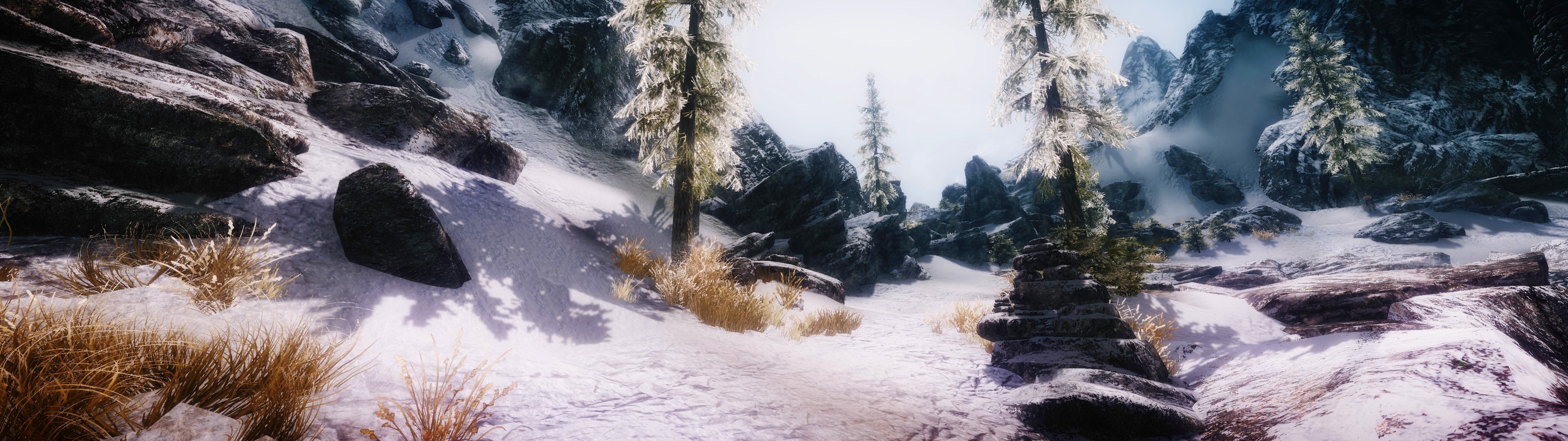 The Elder Scrolls V: Skyrim, Multiple Display, Mods, Landscape, Snow, Mountain Wallpaper