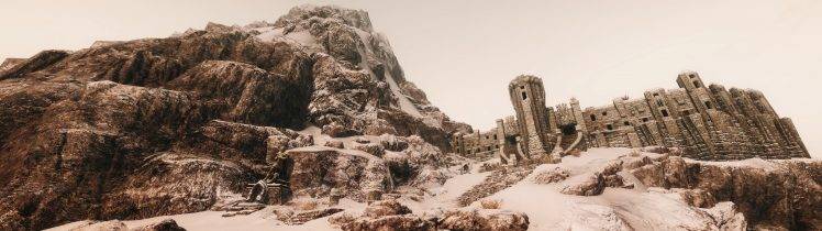 The Elder Scrolls V: Skyrim, Multiple Display, Mods, Landscape, Snow, Mountain HD Wallpaper Desktop Background