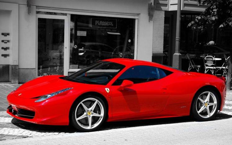 car, Ferrari, Red Cars, Selective Coloring HD Wallpaper Desktop Background