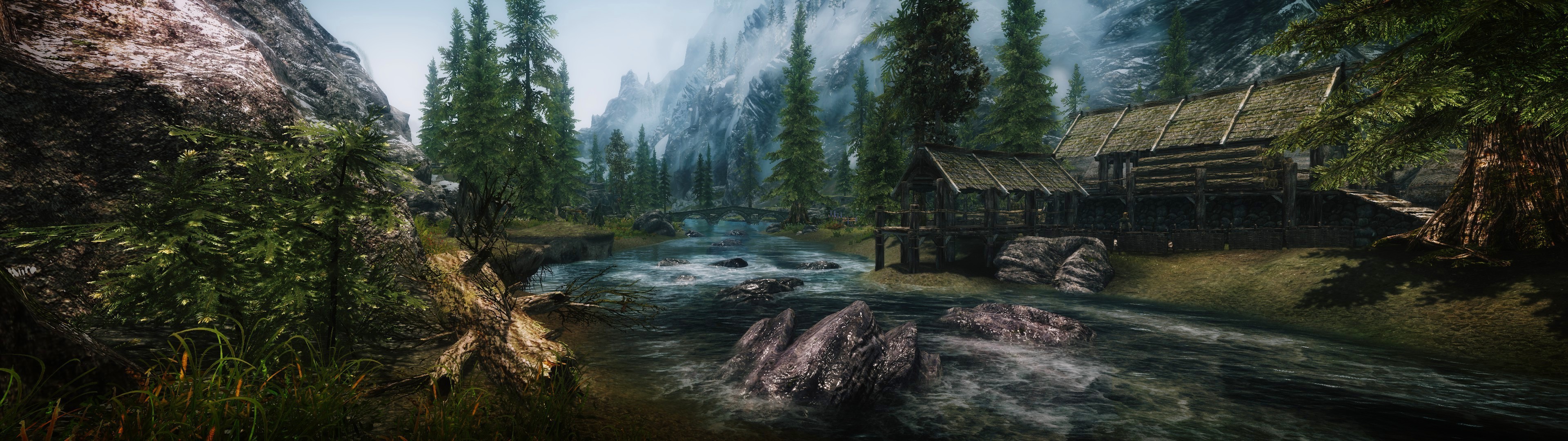 The Elder Scrolls V: Skyrim, Mods, Nature, Landscape, Multiple Display, River Wallpaper