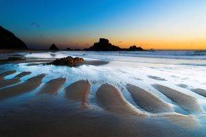 nature, Landscape, Sea, Beach, Horizon, Sand, Rock, Sunset