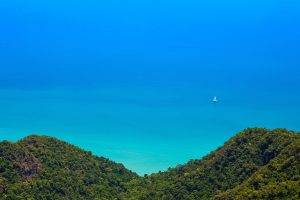 nature, Landscape, Sea, Trees, Forest, Hill, Sailing Ship, Boat, Langkawi, Malaysia