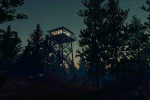 Firewatch, Video Games, Night, Forest, Trees, Stars