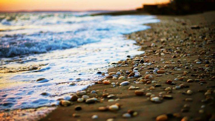 beach, Pebbles, Nature, Depth Of Field, Sand, Sea HD Wallpaper Desktop Background