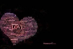 typography, Word Clouds, Black Background, Hearts