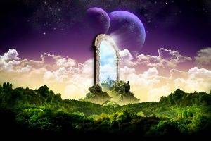 abstract, Clouds, Gates, Digital Art, Planet